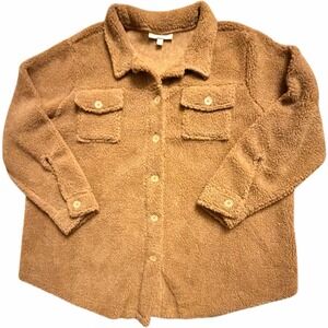 Woman Within Sherpa Fleece Shirt Jacket 24W‎ Brown Button Front Shacket Cozy